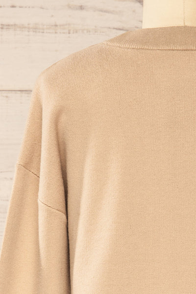 Calye Taupe Oversized Short Sweater | La petite garçonne back close-up