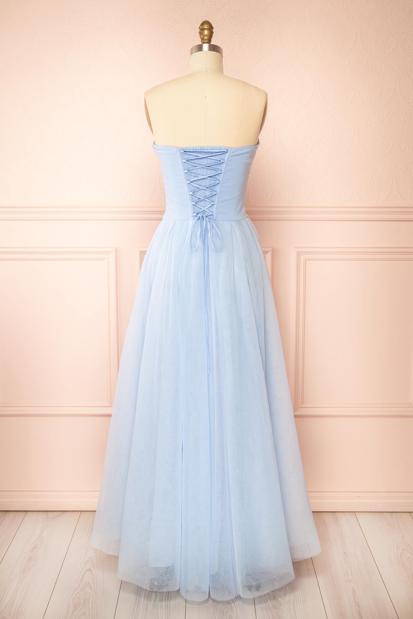 Casimira Blue Maxi Tulle Corset Dress | Boutique 1861 back view