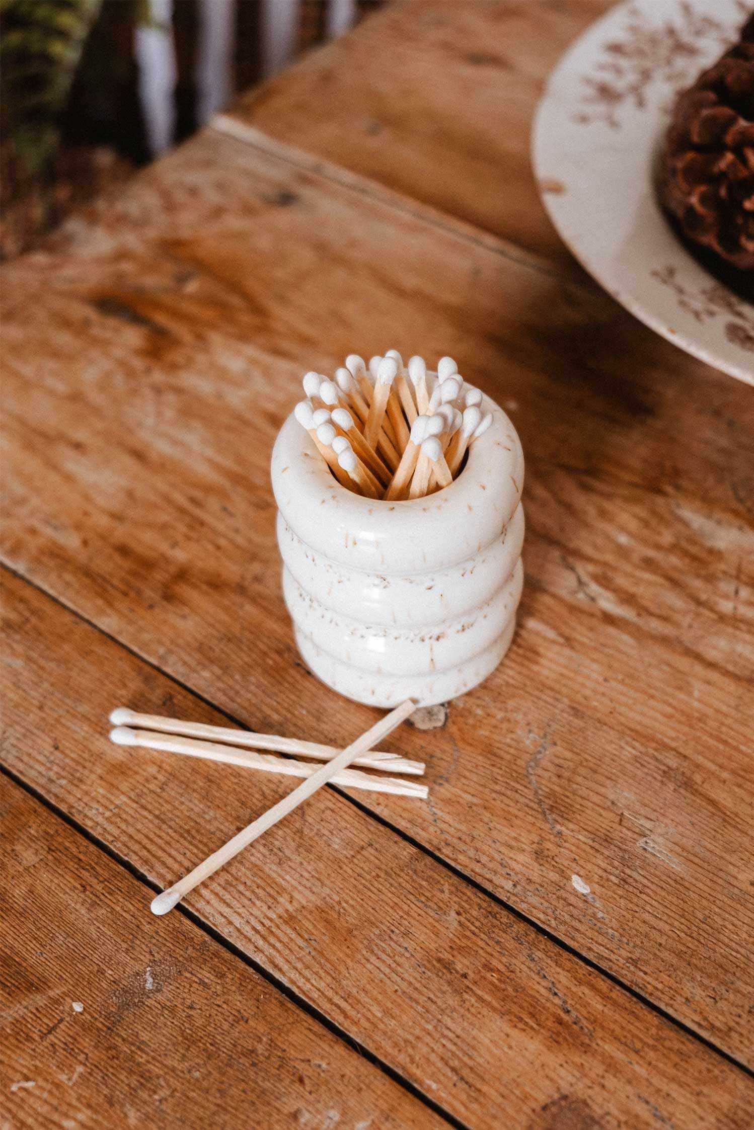 lifestyle top view of Wavy Ceramic Match Pot Dots from Maison garçonne