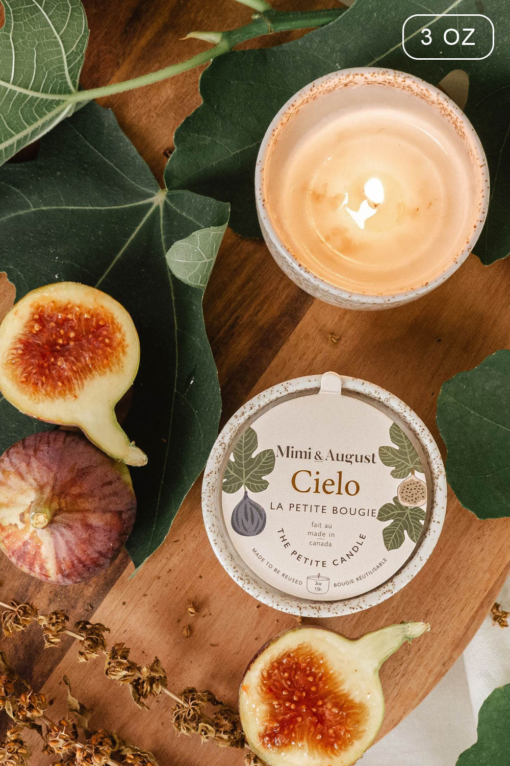 CIELO reusable-candle 3 oz with the enchanting scent of figs blackcurrant and amber from Mimi & August 