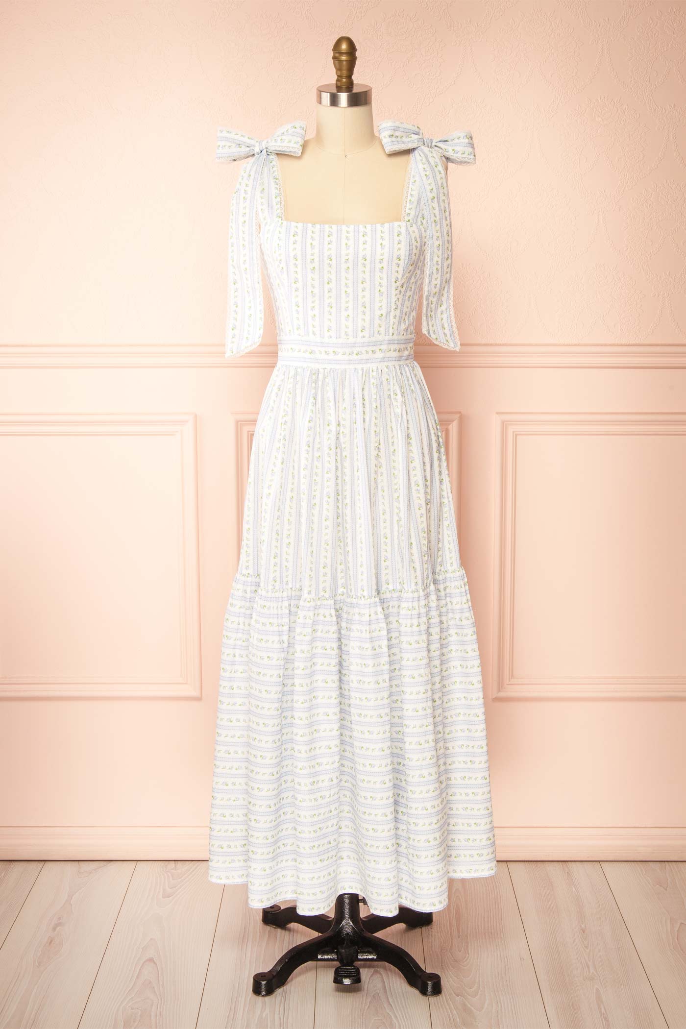 Clarelle Blue Tiered Floral Midi Dress | Boutique 1861 front view