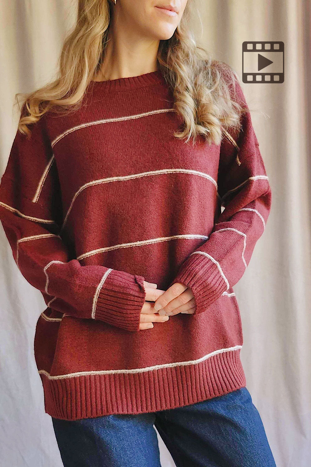 Person wearing Hurst Burgundy Oversized Sweater from La petite garçonne