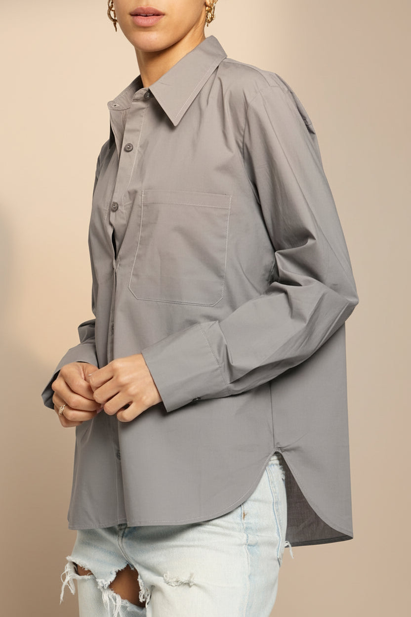 Dametera Buttoned-Up Loose Grey Shirt | La petite garçonne side model
