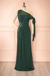 Devica Green One-Shoulder Beaded Chiffon Maxi Dress | Boutique 1861 front
