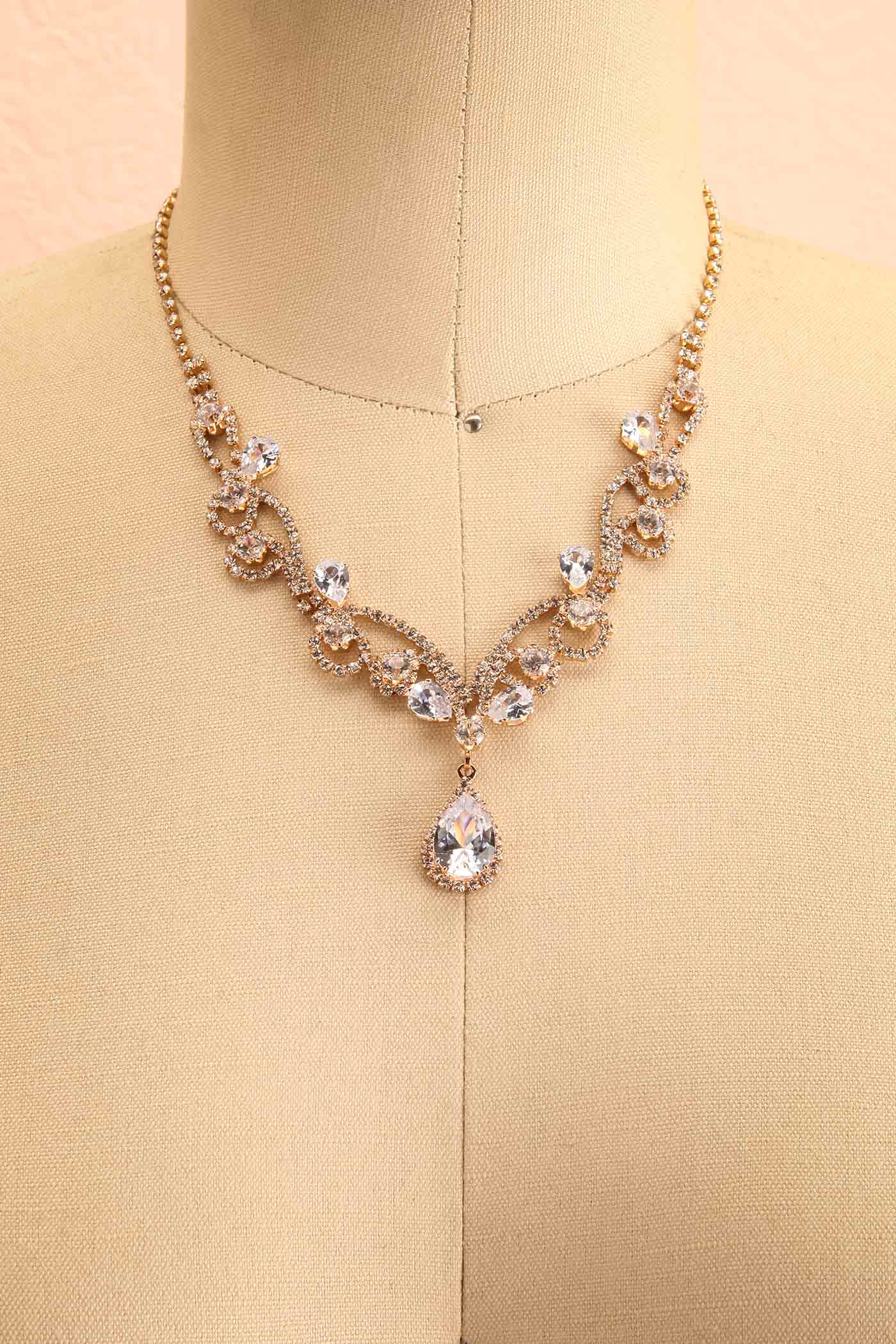 Dewdrop Golden Jewelry Set with Teardrop Crystals | Boutique 1861 necklace