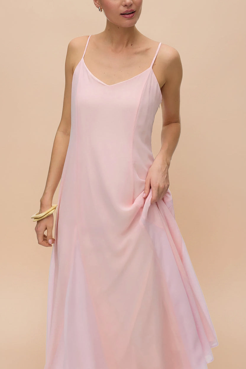 front close-up of a woman wearing Dimitry Blush A-Line Maxi Dress from Boutique 1861