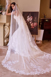 Veil side of woman Dolianna | Tulle Floor-Length Wedding Veil with Lace