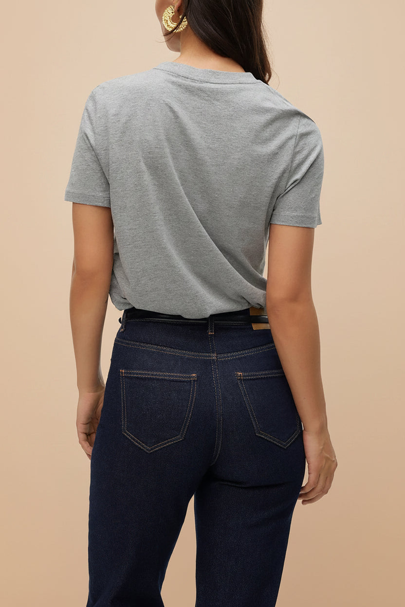 back of a woman wearing Dumka Light Grey Cotton T-Shirt with Short Sleeves from La petite garçonne