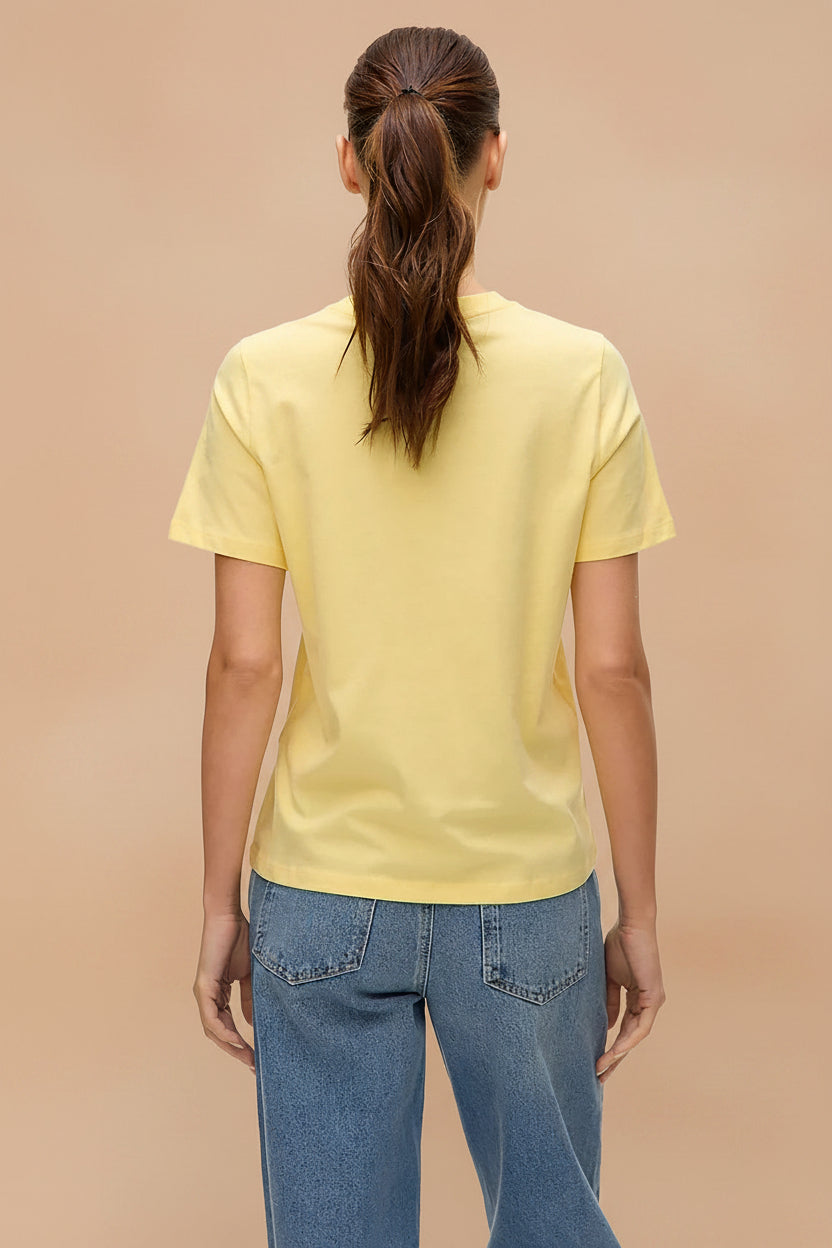 back of a woman wearing Dumka Yellow Cotton T-Shirt with Short Sleeves from La petite garçonne