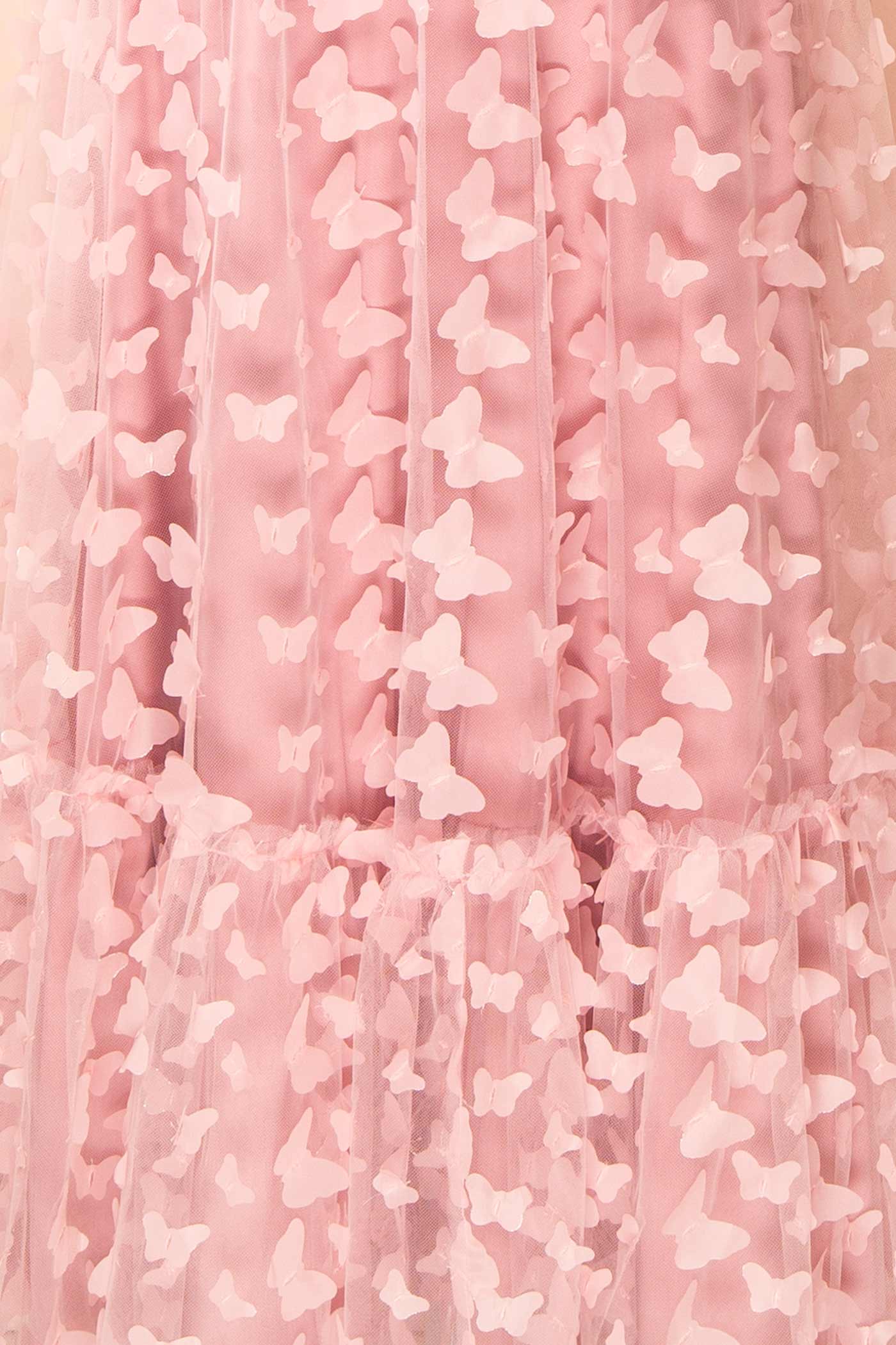 Dalvia Pink Midi Dress with 3D Butterfly Appliqués | Boutique 1861 zoom-in detailed 3D butterflies 
