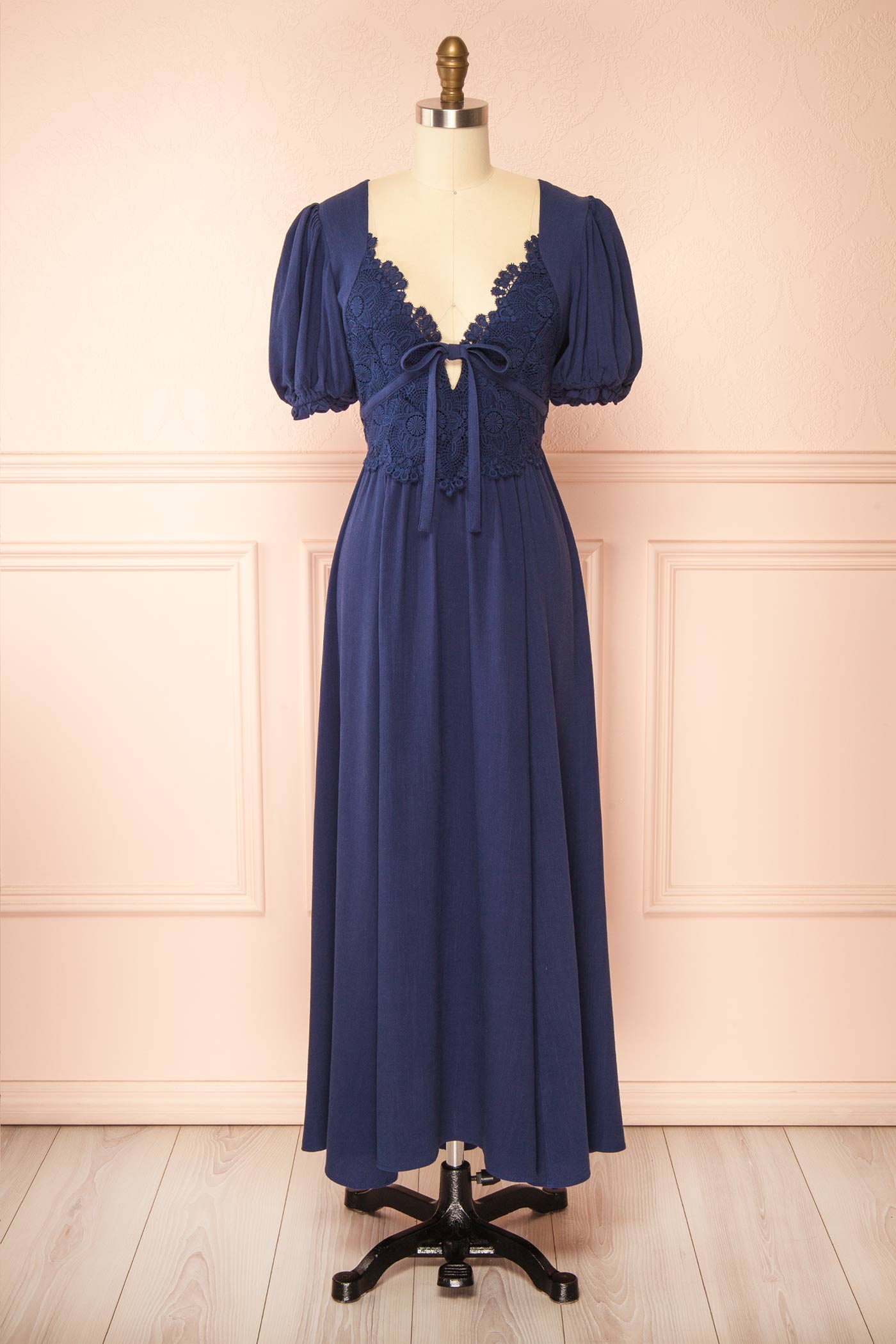 Daurila Navy Midi Dress with Lace | Boutique 1861 front view