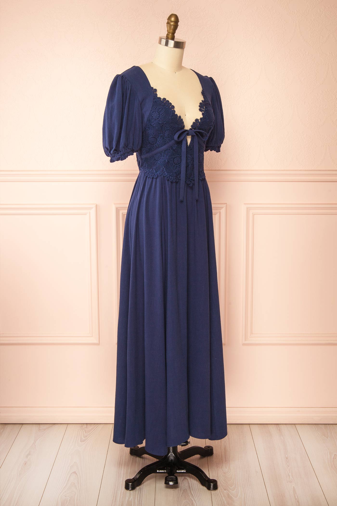 Daurila Navy Midi Dress with Lace | Boutique 1861 side view