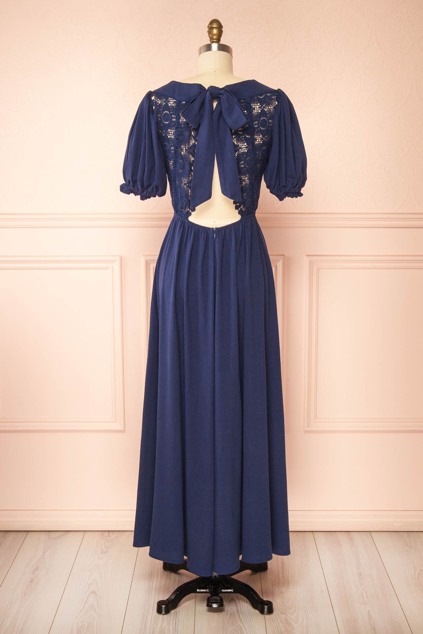Daurila Navy Midi Dress with Lace | Boutique 1861 back view