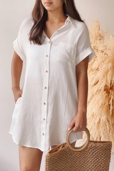 Davao Ivory Short Oversized Shirt Dress | La petite garçonne on model