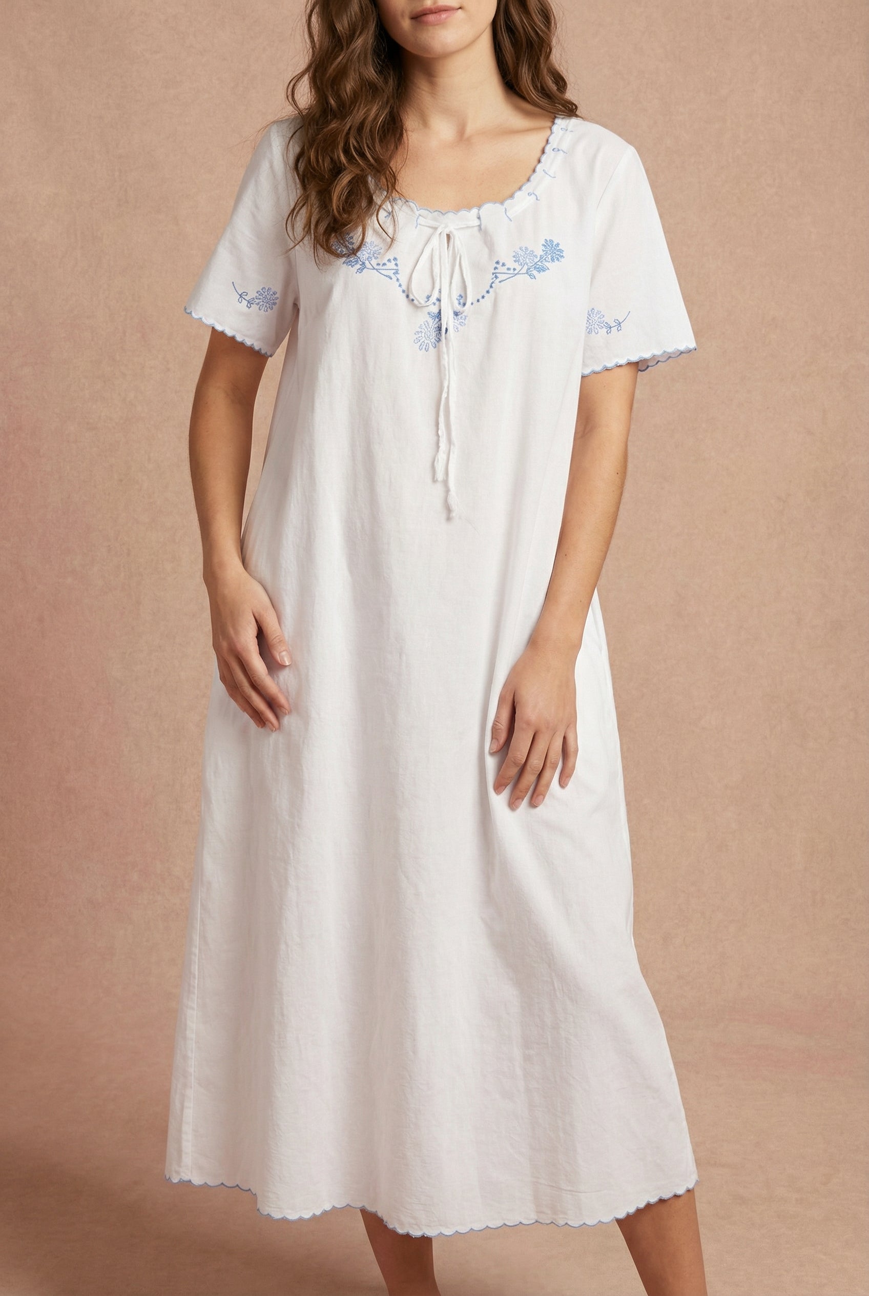 woman wearing Deirdre White Midi Nightgown with Pockets by April Cornell | Boutique 1861 
