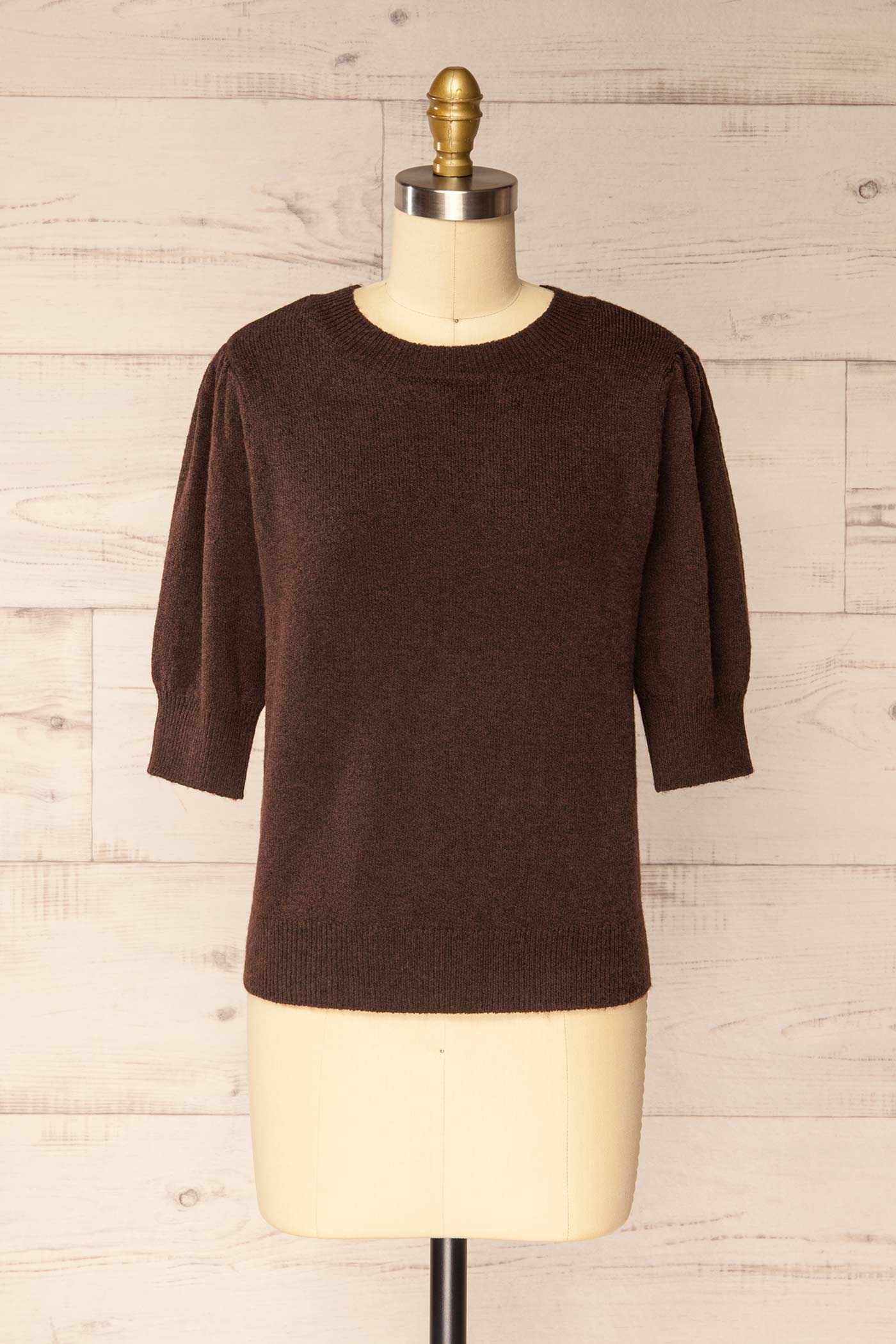 Dewas Brun | Haut en Tricot à Manches Bouffantes avec Bordure Côtelée