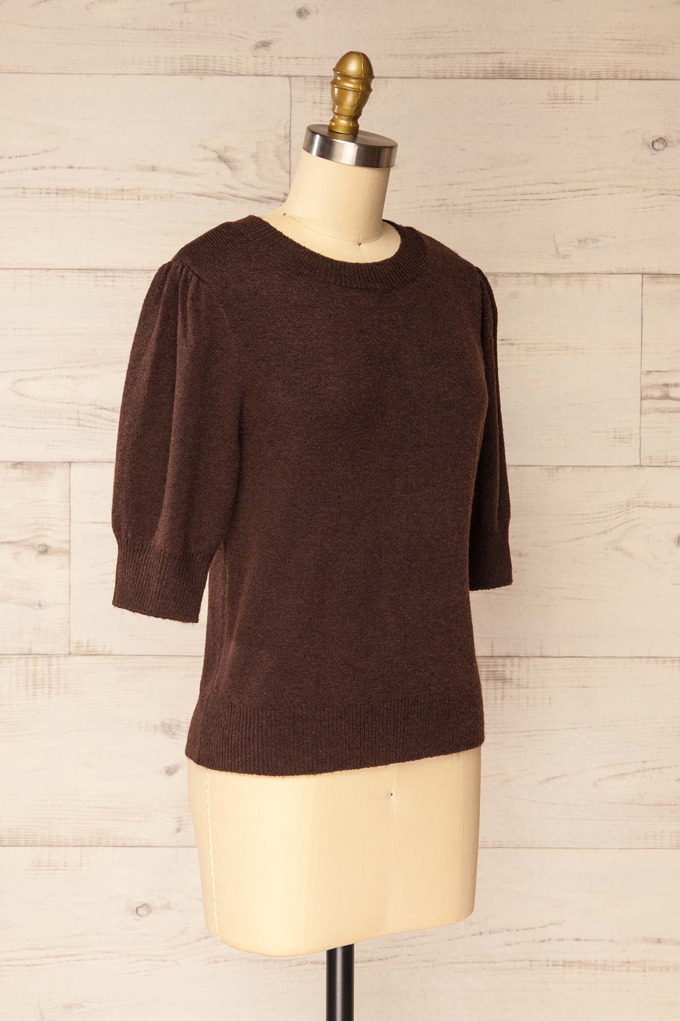 Dewas Brun | Haut en Tricot à Manches Bouffantes avec Bordure Côtelée