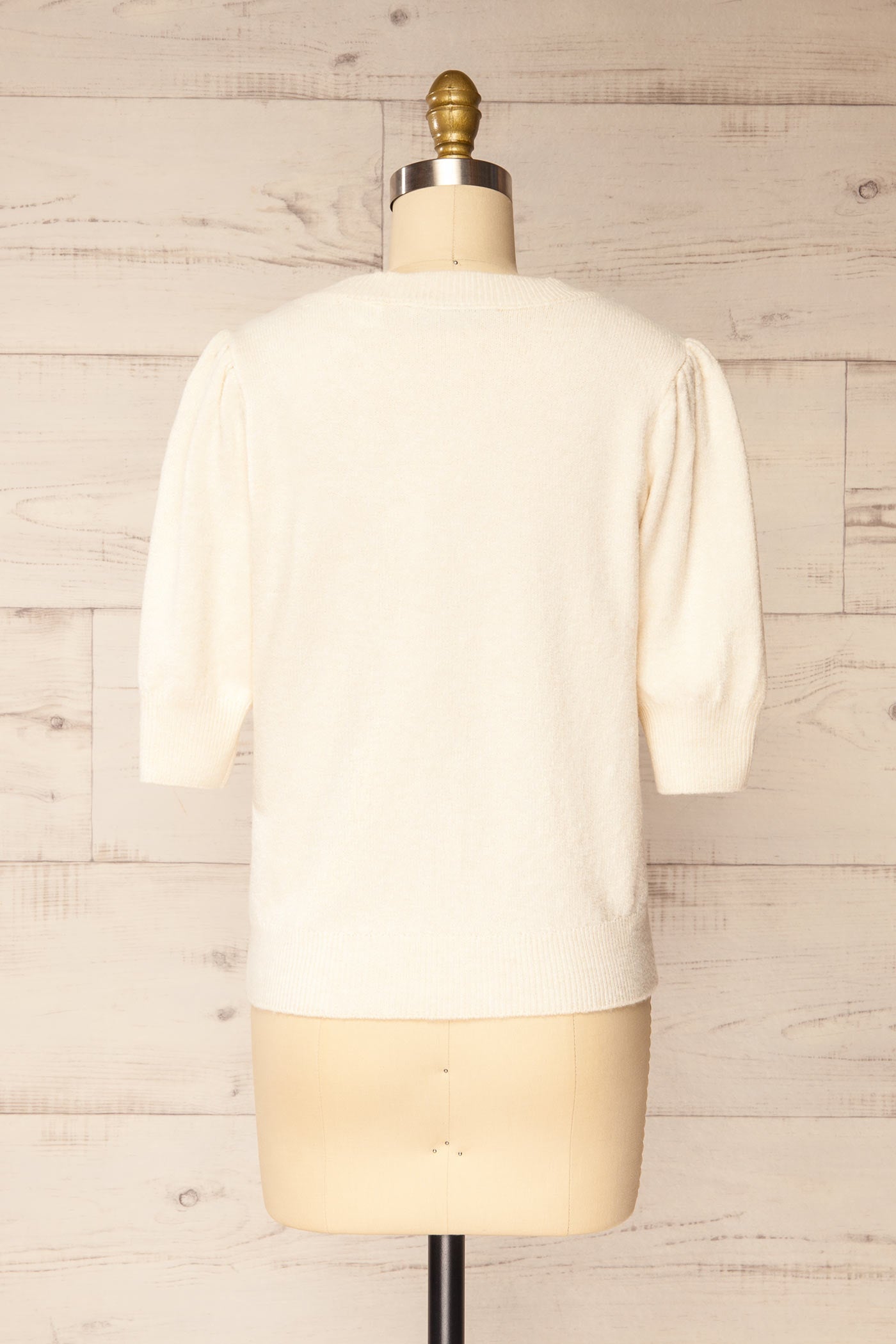 Dewas Ivory | Short Puff Sleeve Knit Top with Ribbed Trim