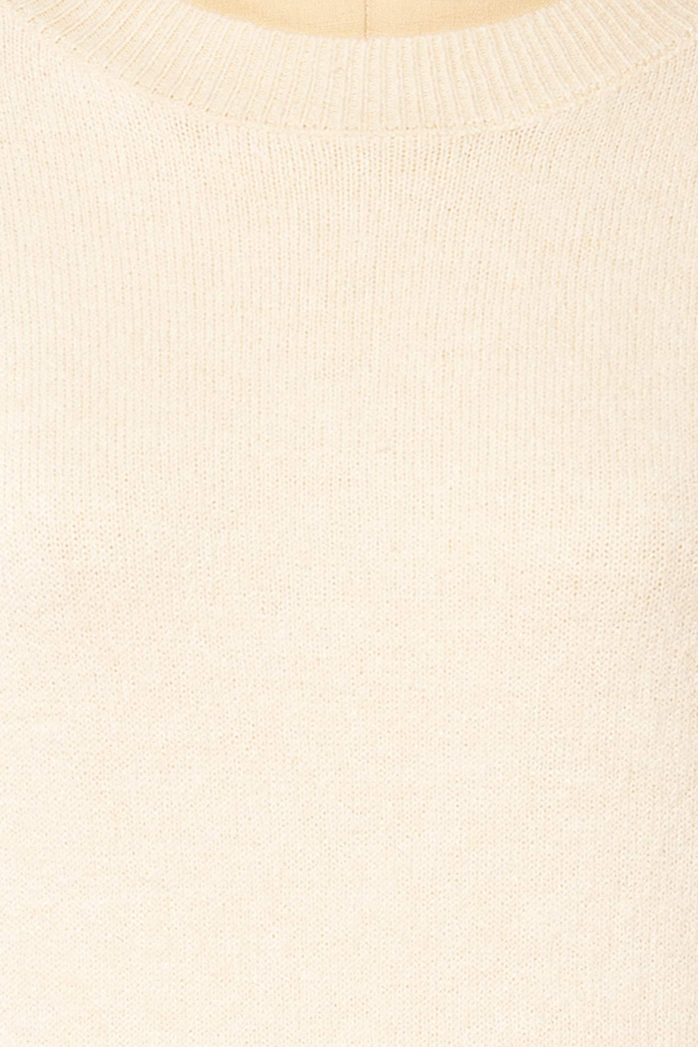 Dewas Ivory | Short Puff Sleeve Knit Top with Ribbed Trim