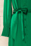 Doha Green Satin Midi Dress w/ Belt | La petite garçonne sleeve