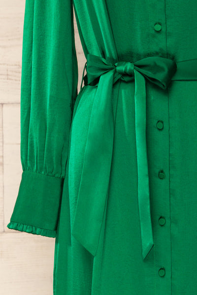 Doha Green Satin Midi Dress w/ Belt | La petite garçonne sleeve
