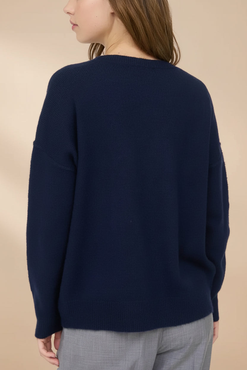 Dundee Navy Soft Loose Sweater | La petite garçonne model back