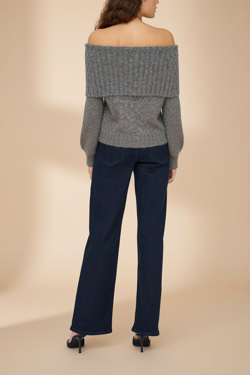 Edfou Grey Oversized Off-Shoulder Sweater | La petite garçonne back model