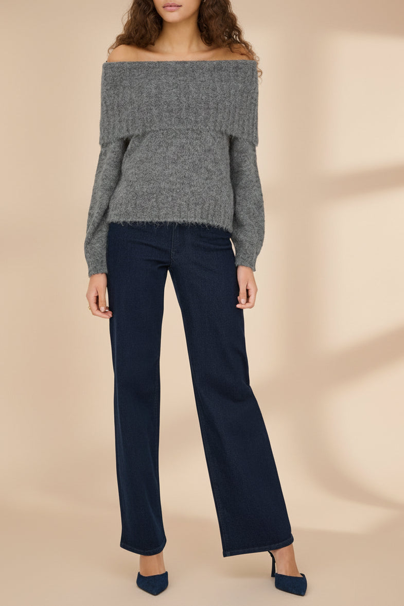 Edfou Grey Oversized Off-Shoulder Sweater | La petite garçonne view model