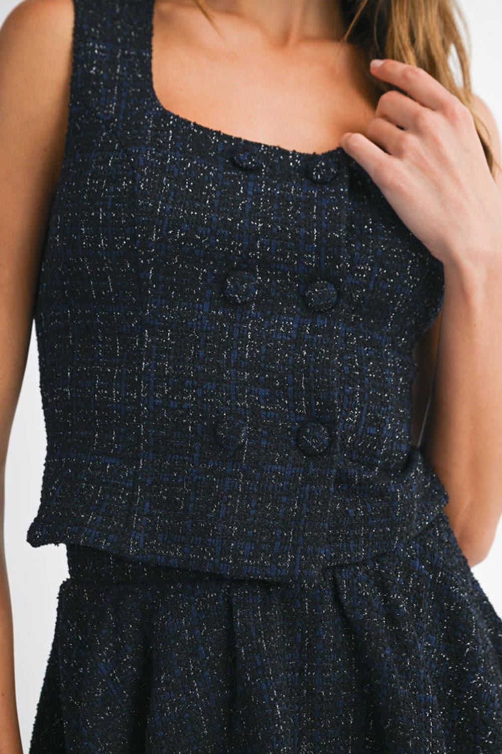 Davie Sparkling Tweed Top | Boutique 1861 model close-up