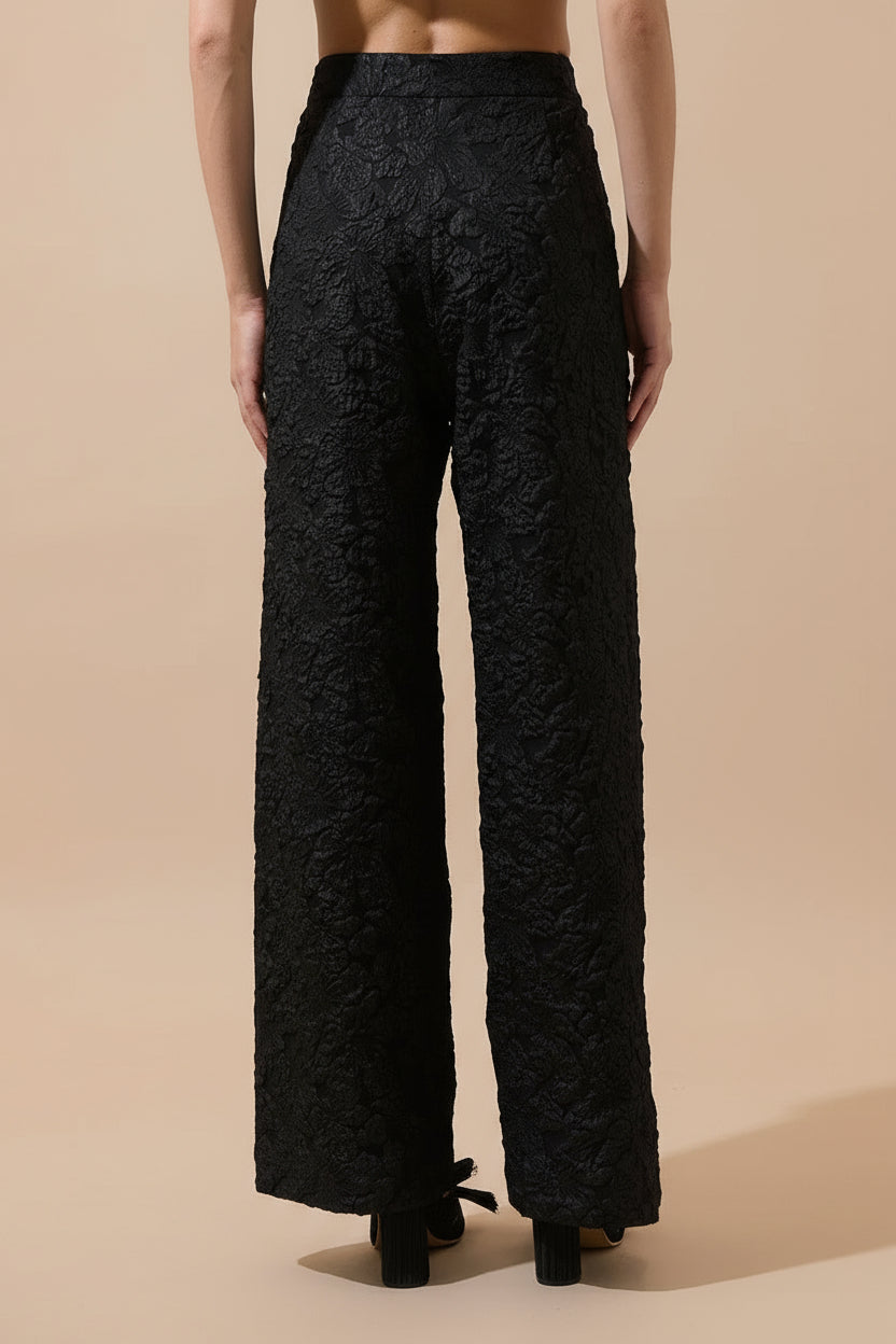 Essex Black Textured Wide-Leg Pants | La petite garçonne back model