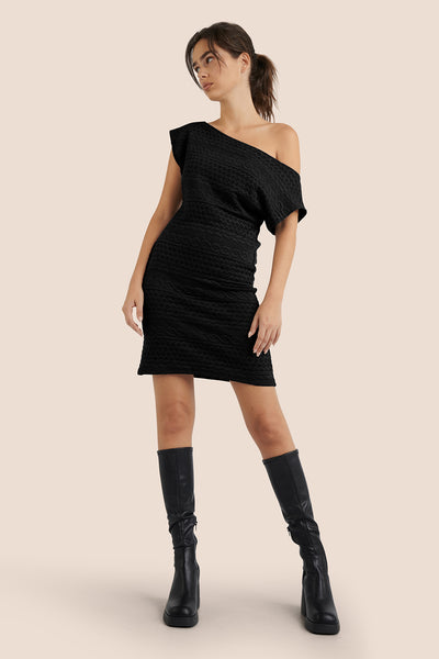Eva-Marie Black Cable Pattern Short Dress | La petite garçonne  model front