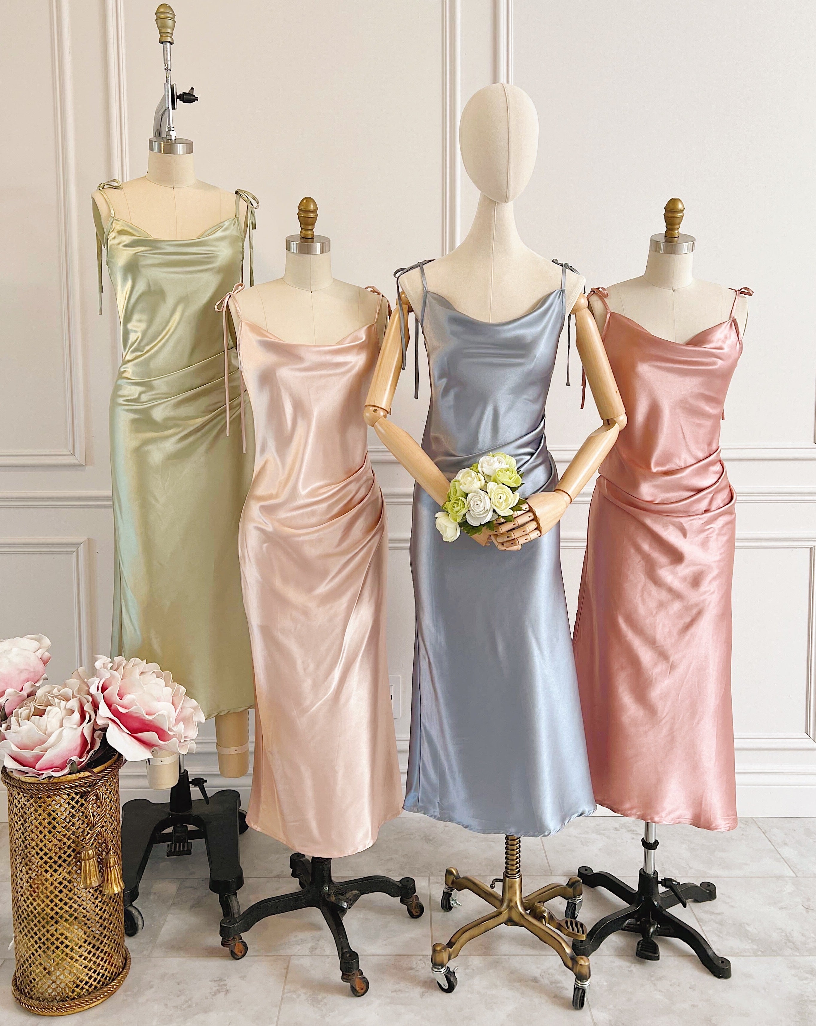 Chloe Champagne Silky Midi Slip Dress