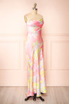 Eulaly Satin Maxi Dress w/ Colorful Marbled Motif | Boutique 1861 side view