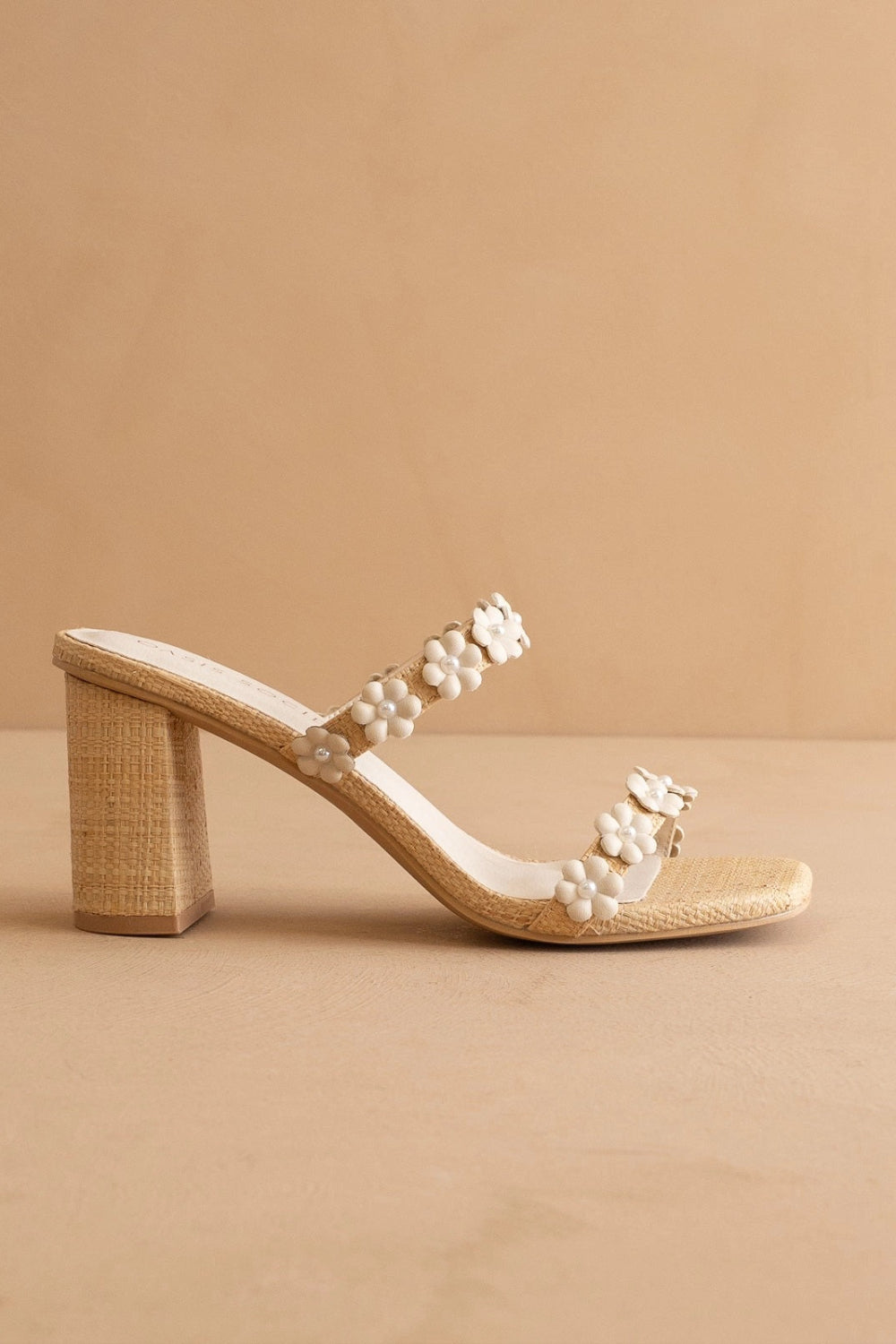 Feliza Raffia Block Heel Sandals with Floral Appliqués | La petite garçonne