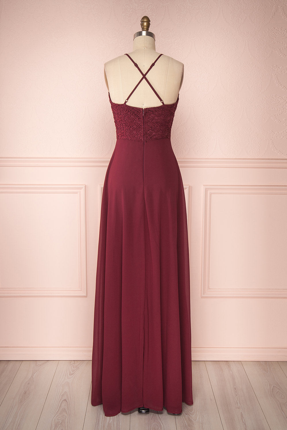 Fabia Burgundy Lace Chiffon Maxi Dress Boudoir 1861