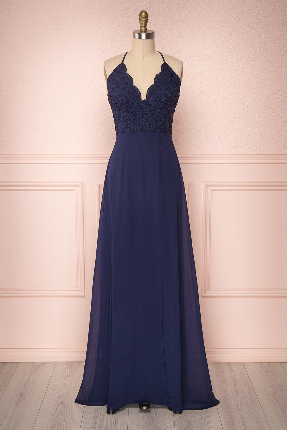 Fabia Navy Blue Lace & Chiffon Bridesmaid Dress | Boudoir 1861 front view