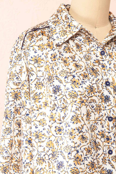Firola Floral Satin Button-Up Shirt | Boutique 1861 side close-up