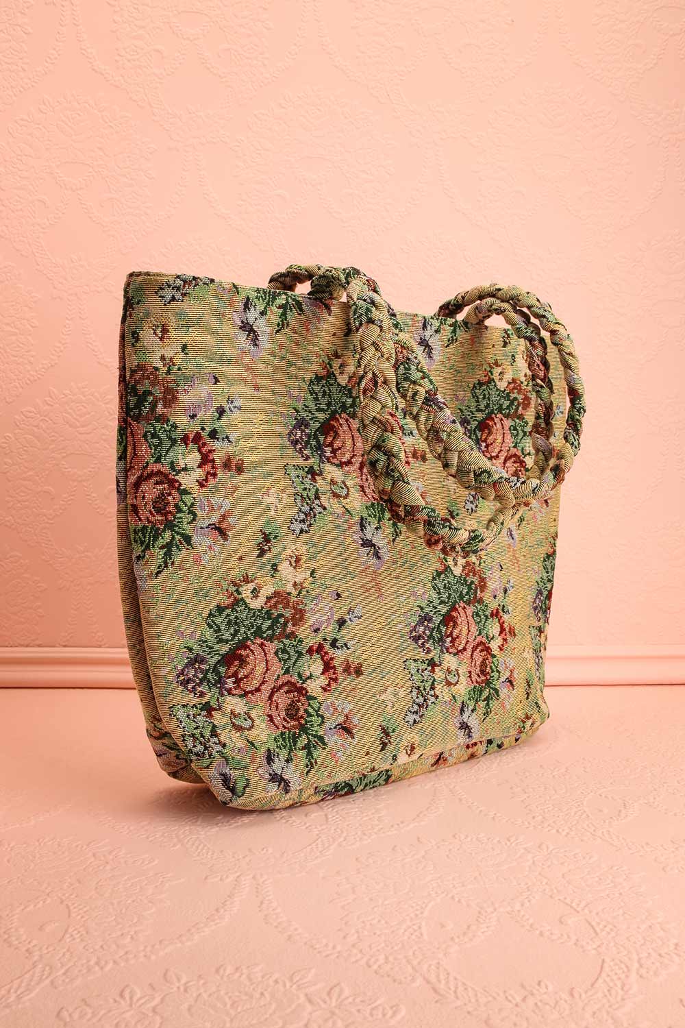 Galante Beige Floral Jacquard Tote Bag | Boutique 1861 side view