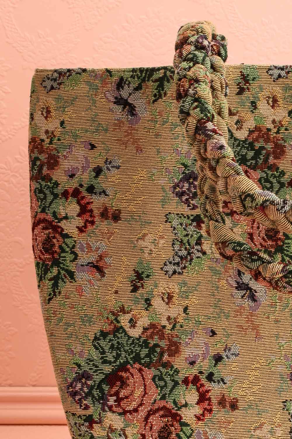 Galante Beige Floral Jacquard Tote Bag | Boutique 1861 front