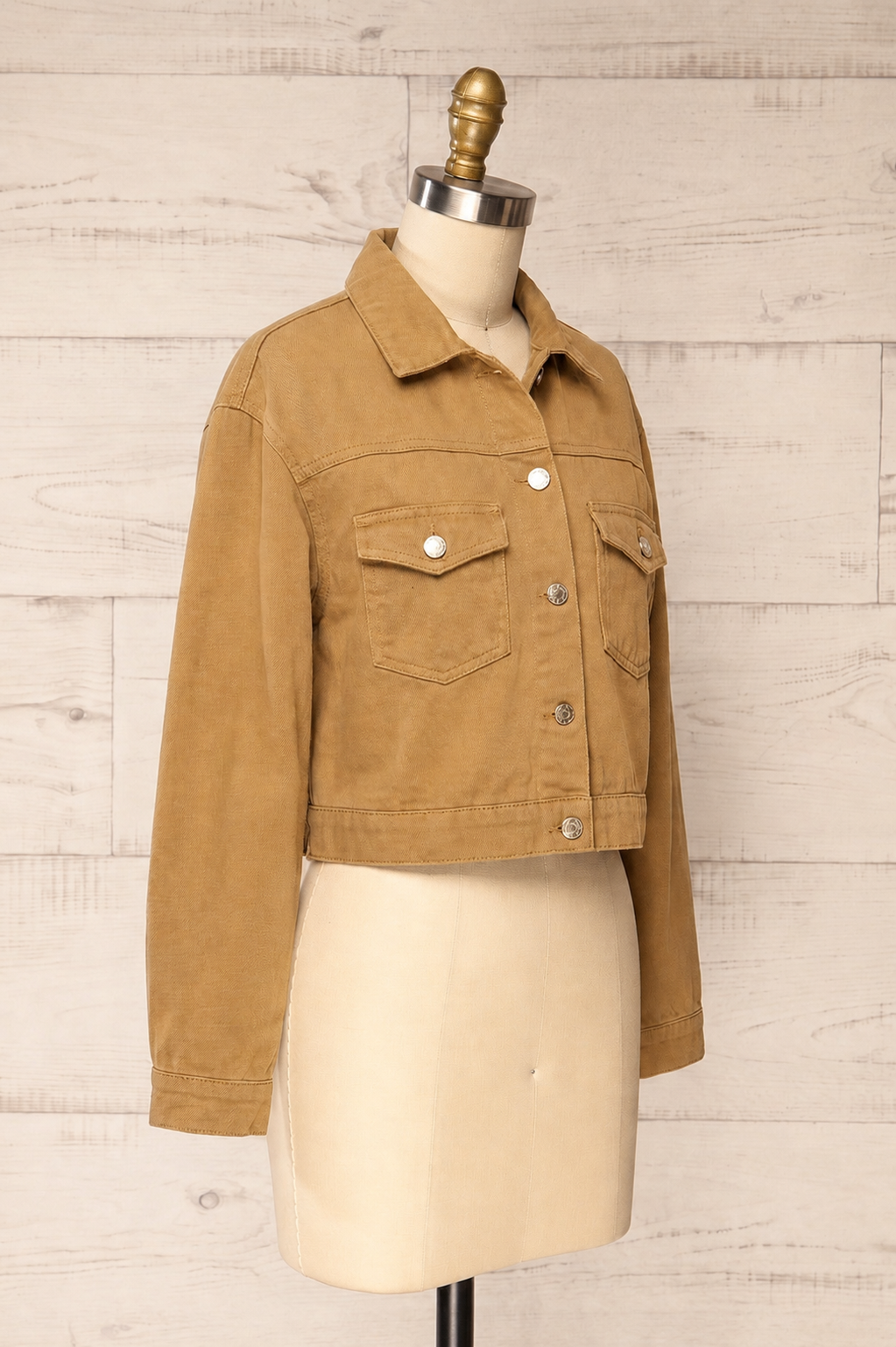 Sideview Godhra Short Caramel Denim Jacket at la petite garçonne