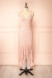 Gastelle Pink Floral Ruffled Maxi Dress with Open Back | Boutique 1861 front view