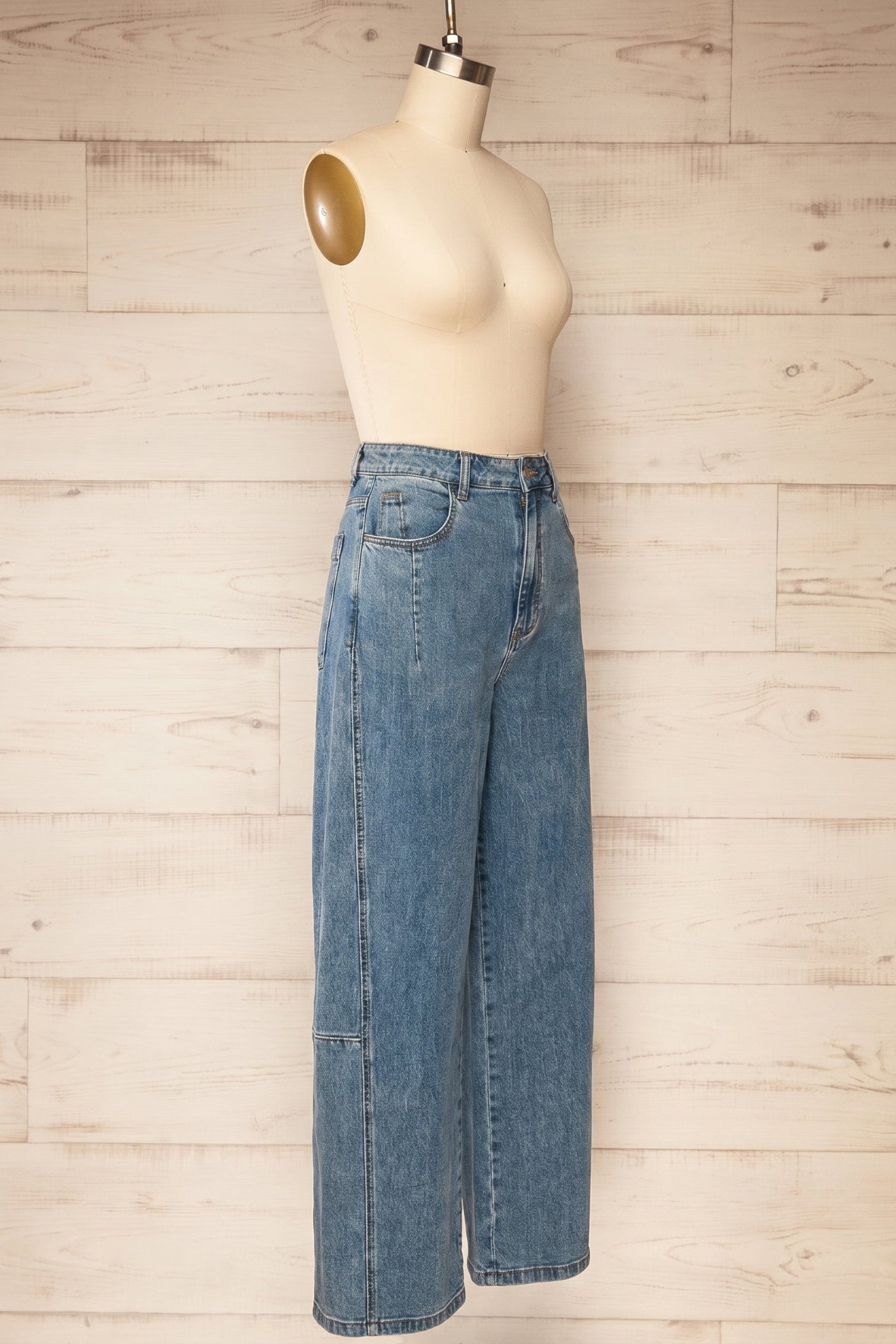 Sideview of Hathras Blue Demin Barrel Pants at la petite garçonne