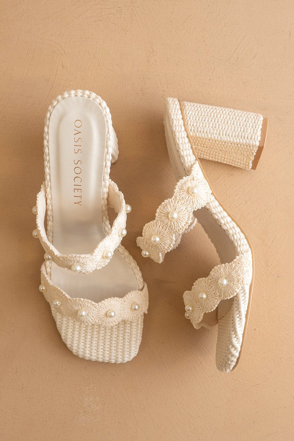 Helenna | Heeled Sandals with Floral Straps and Pearls