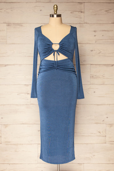 Havana Blue Midi Dress w/ Front Cut-Out | La petite garçonne front plus size