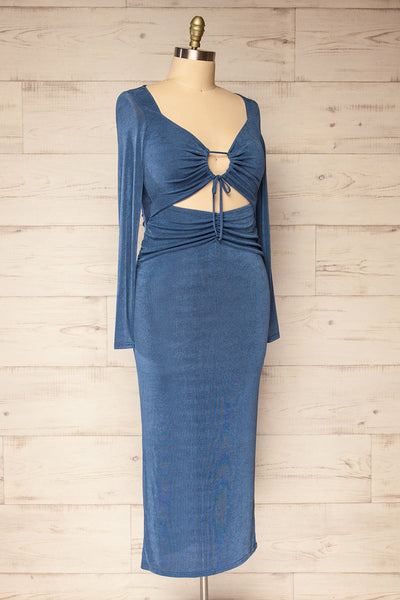 Havana Blue Midi Dress w/ Front Cut-Out | La petite garçonne side plus size