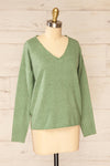 Havre Green Soft V-Neck Knit Sweater | La petite garçonne  side view
