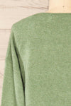 Havre Green Soft V-Neck Knit Sweater | La petite garçonne  back close-up