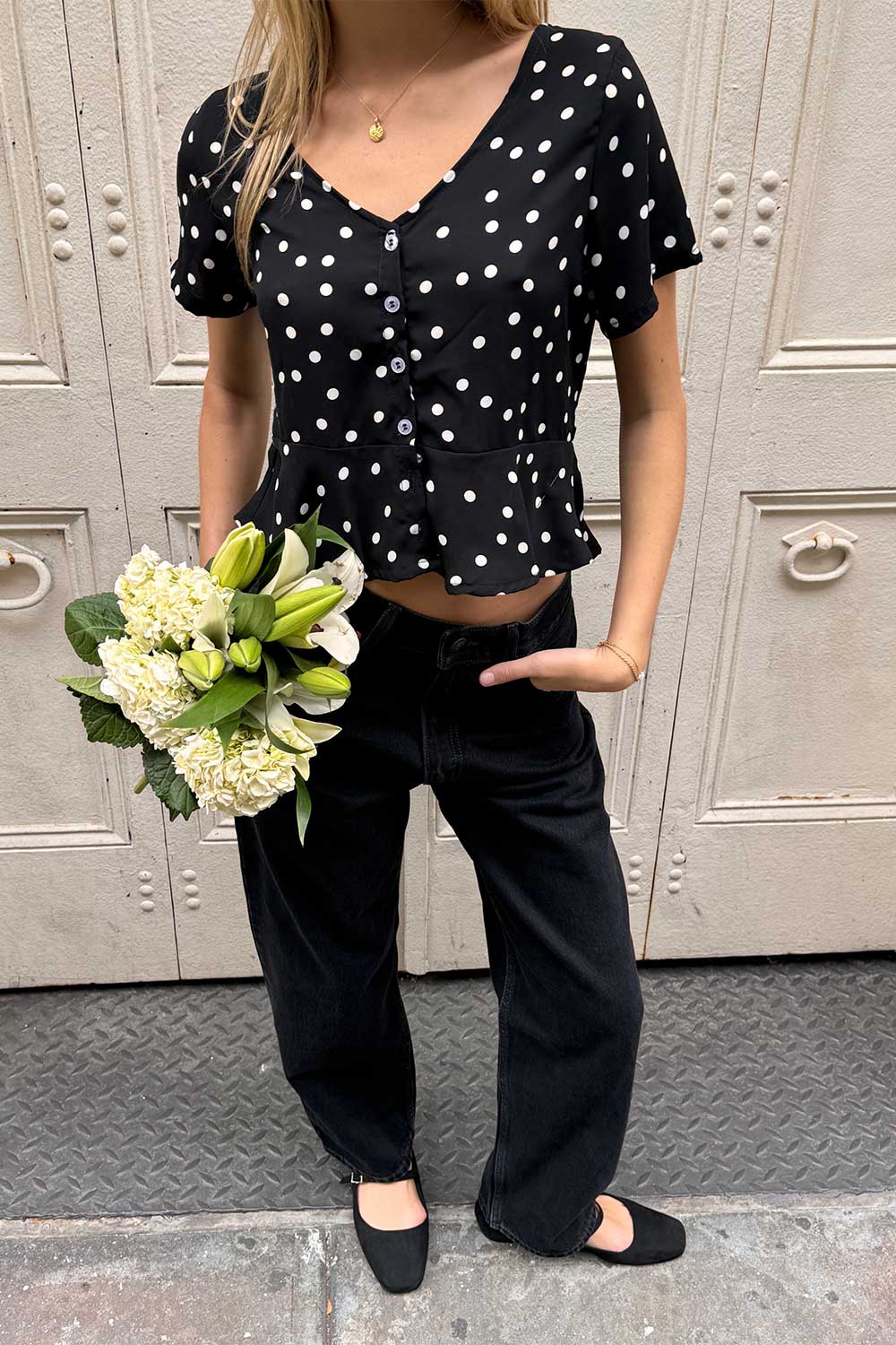 cropped polka dot top