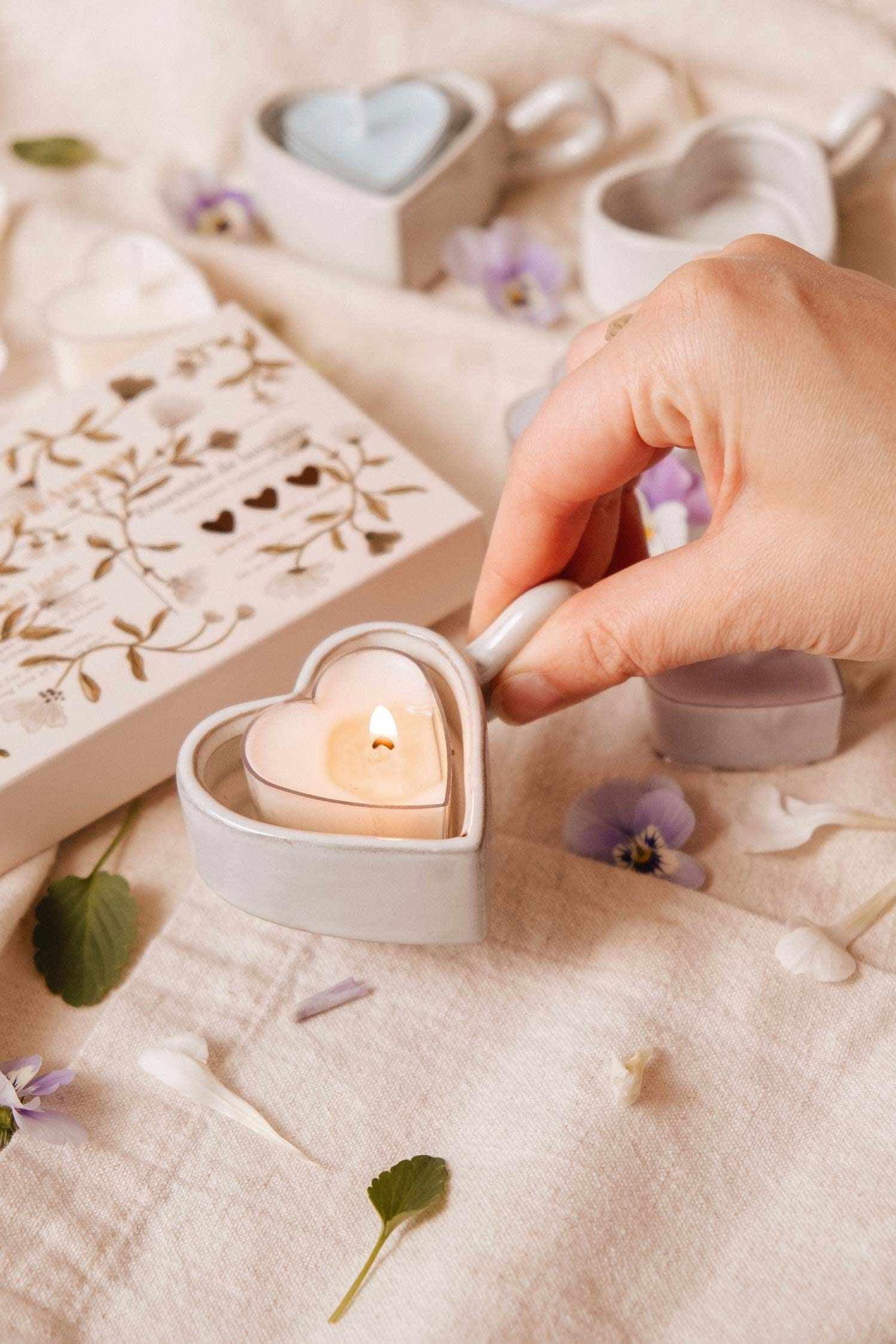 hand view of Blush Hearts Tealight Candles Kit at Maison garçonne