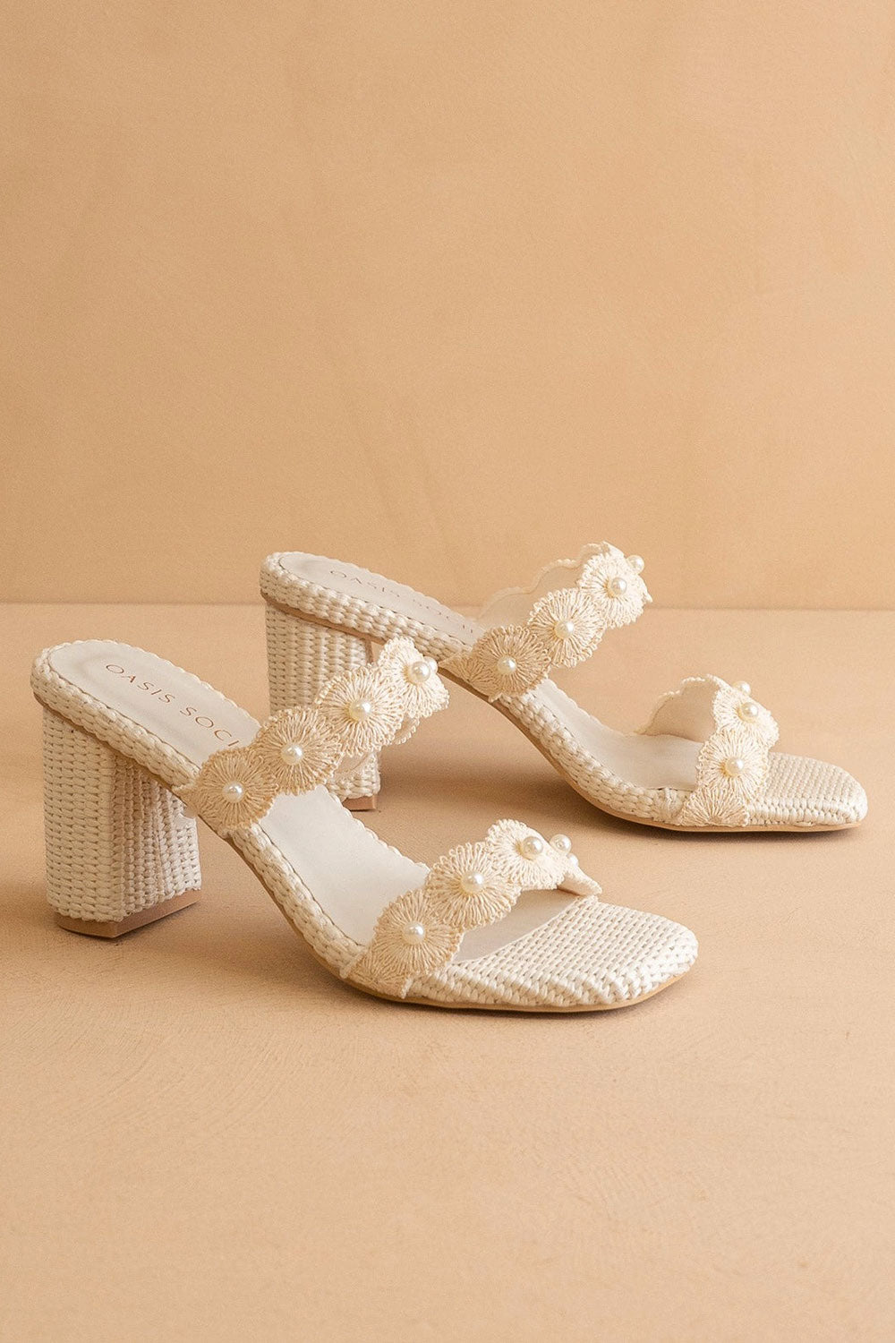 Helenna | Heeled Sandals with Floral Straps and Pearls